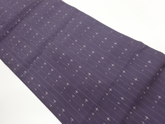 Nagoya obi with crossed kasuri pattern woven into hand-woven pongee stripes